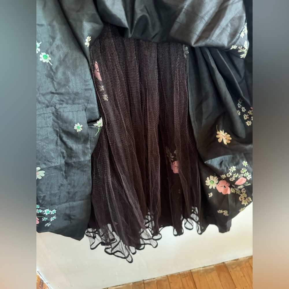 VTG women’s XS 50’s floral taffeta midi dress cocktail party dance reenactment - Picture 11 of 11